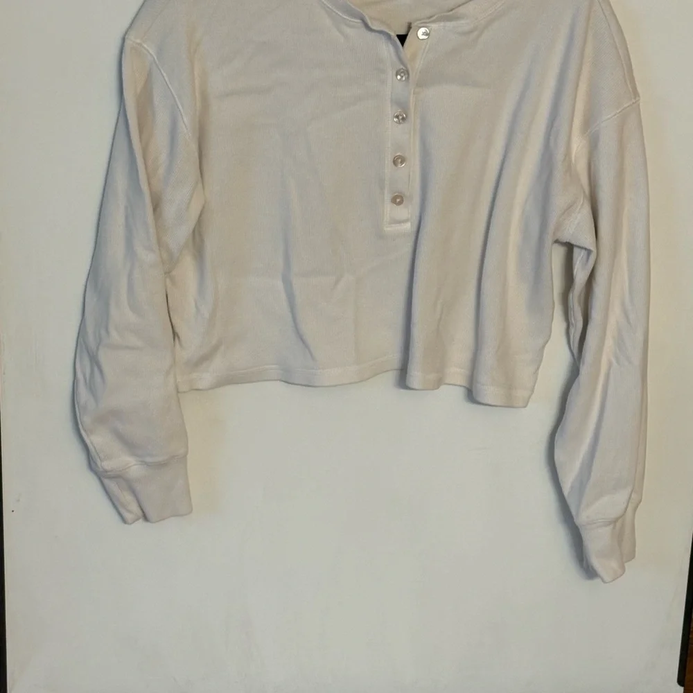 Wilfred Free White Ribbed Cropped Long Sleeve Top Size S - Picture 2 of 7